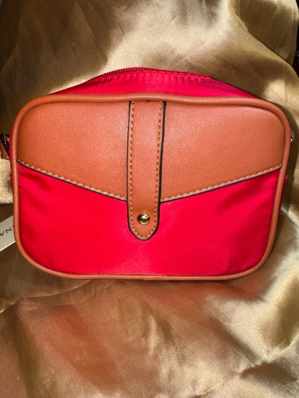 Hanna Grace Red and Tan Crossbody Bag with Contrast Flap